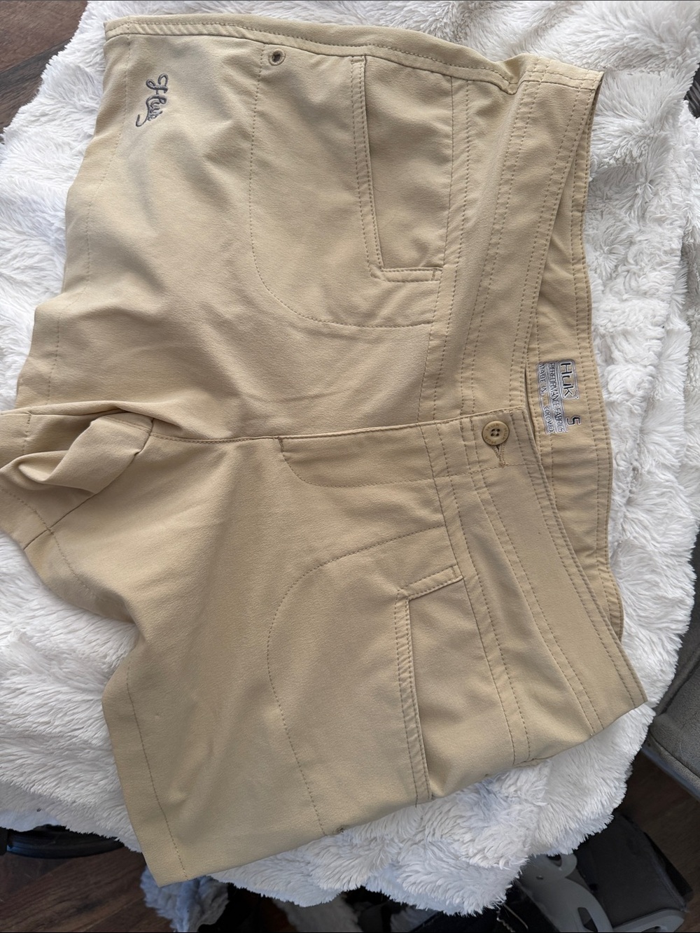 Huk Light Beige Shorts with Gray Embroidered Logo